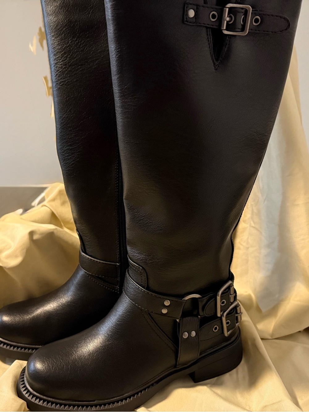 Billini Kylen Knee High Biker Boots Black Harness Riding Boots Size 9 - Picture 3 of 5